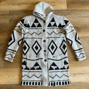 Northern Angel Hooded Sherpa Lined Jacket M Aztec Tribal Knit Longline Coat Boho
